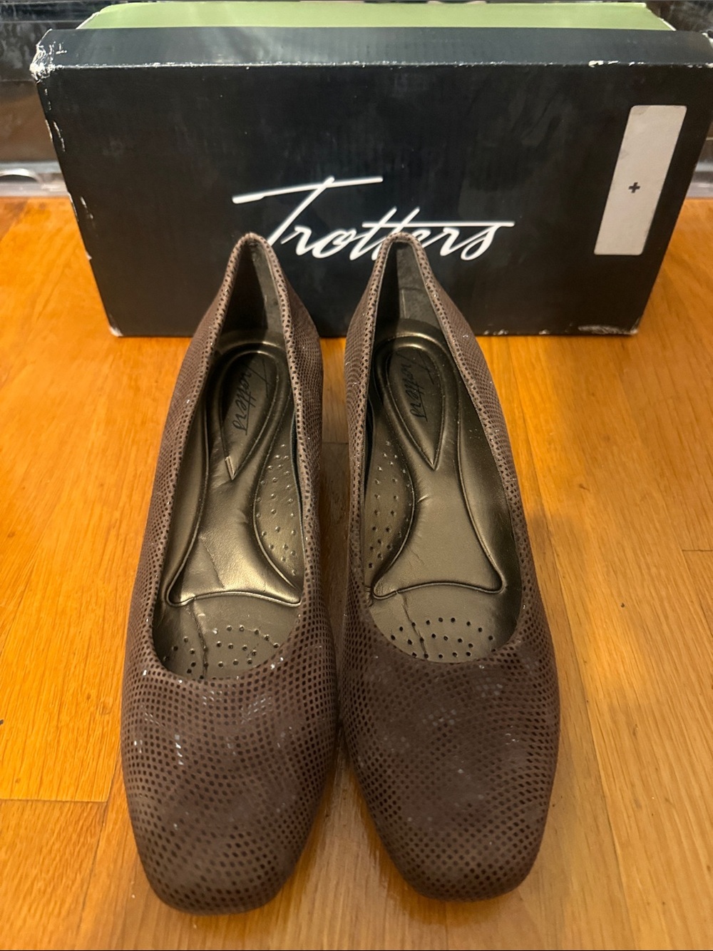 Trotters Brown Perforated Suede Flats